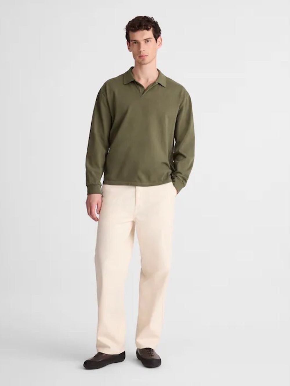 Madewell Long Sleeve Compact-Knit Polo in Olive Slate Size M $88 NZ247 - Picture 3 of 10